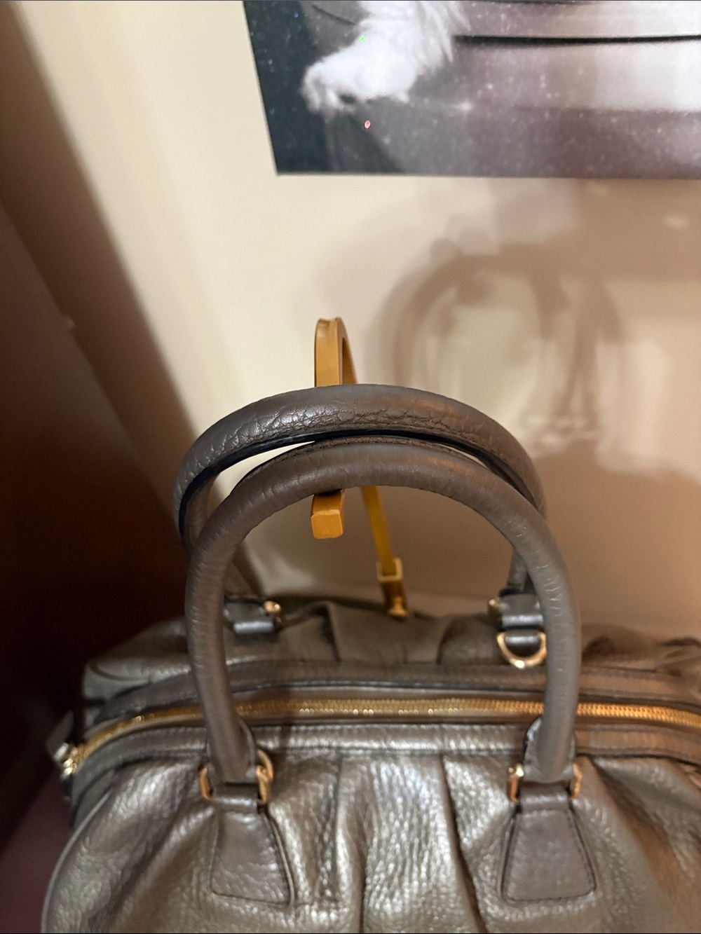 MCM Authentic Muchen Metallic Pewter Pebbled Leather Satchel Shoulder bag - Picture 2 of 11